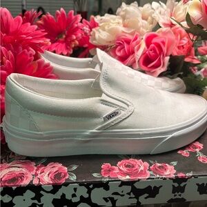 Vans Women's White Checkered Slip-On Sneakers